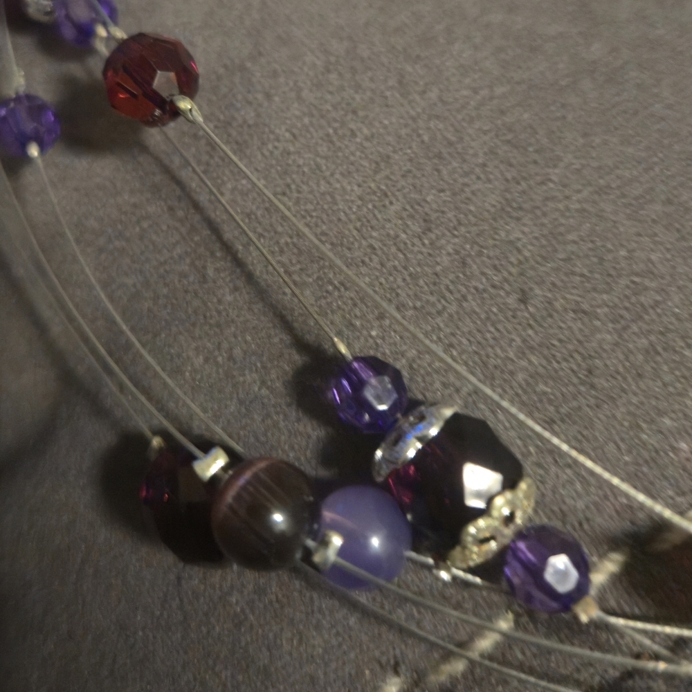 Penningtons Purple Multi-Strand Illusion Necklace & Dangle Earrings Jewelry Set - Picture 6 of 12